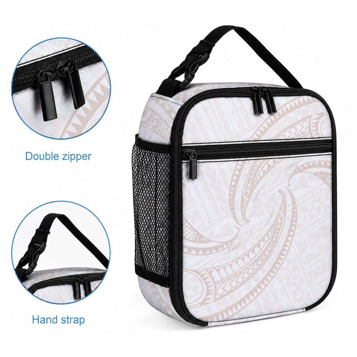 White Sunday Lotu Tamaiti Lunch Bag Polynesian Wave Pastel Nude