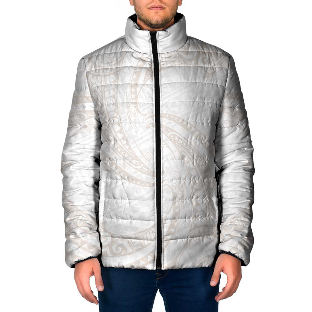 White Sunday Lotu Tamaiti Padded Jacket Polynesian Wave Pastel Nude - Polynesian Pride