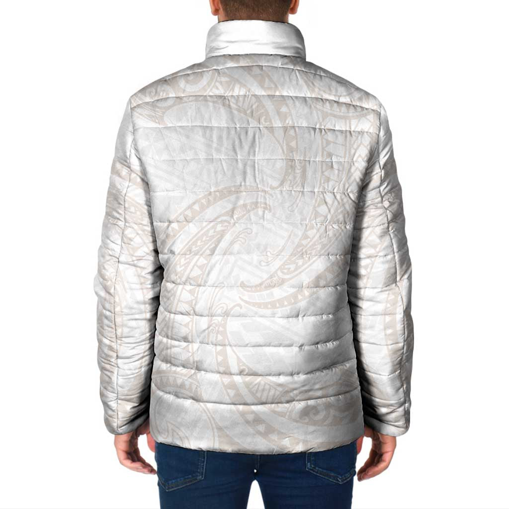White Sunday Lotu Tamaiti Padded Jacket Polynesian Wave Pastel Nude - Polynesian Pride
