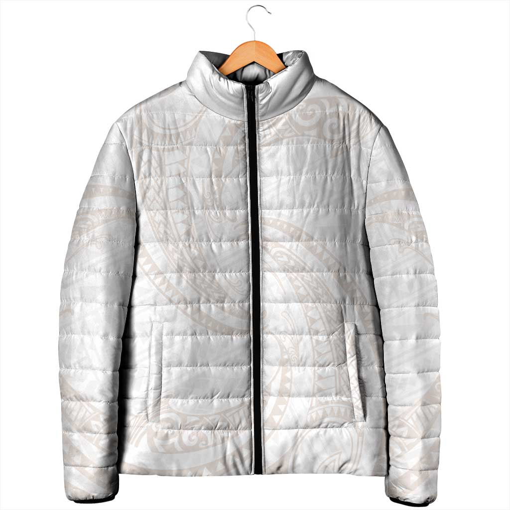 White Sunday Lotu Tamaiti Padded Jacket Polynesian Wave Pastel Nude - Polynesian Pride