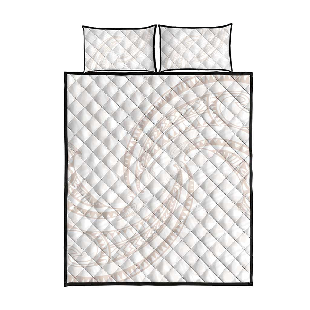 White Sunday Lotu Tamaiti Quilt Bed Set Polynesian Wave Pastel Nude - Polynesian Pride