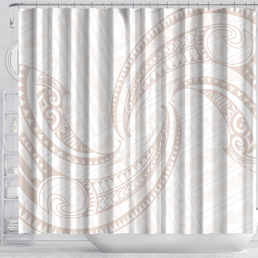 White Sunday Lotu Tamaiti Shower Curtain Polynesian Wave Pastel Nude - Polynesian Pride