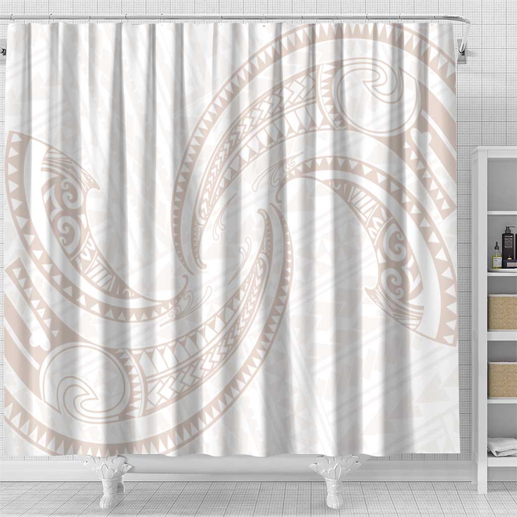 White Sunday Lotu Tamaiti Shower Curtain Polynesian Wave Pastel Nude - Polynesian Pride