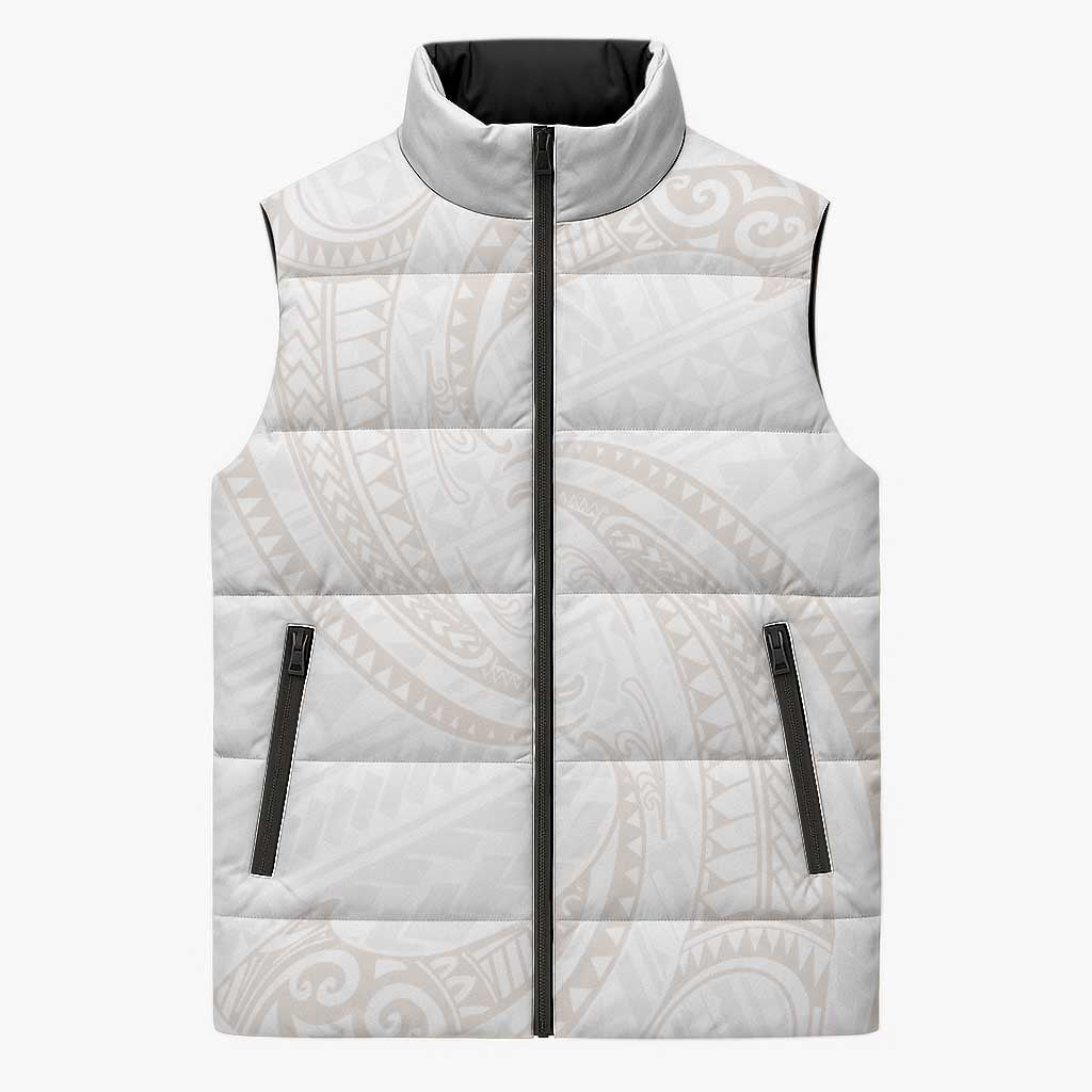 White Sunday Lotu Tamaiti Sleeveless Puffer Jacket Polynesian Wave Pastel Nude - Polynesian Pride