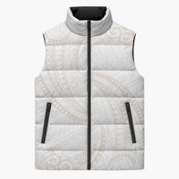White Sunday Lotu Tamaiti Sleeveless Puffer Jacket Polynesian Wave Pastel Nude - Polynesian Pride