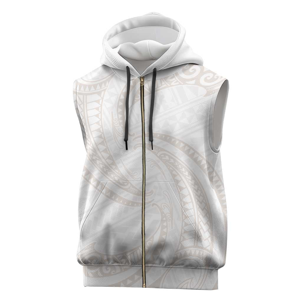 White Sunday Lotu Tamaiti Sleeveless Zip Hoodie Polynesian Wave Pastel Nude - Polynesian Pride