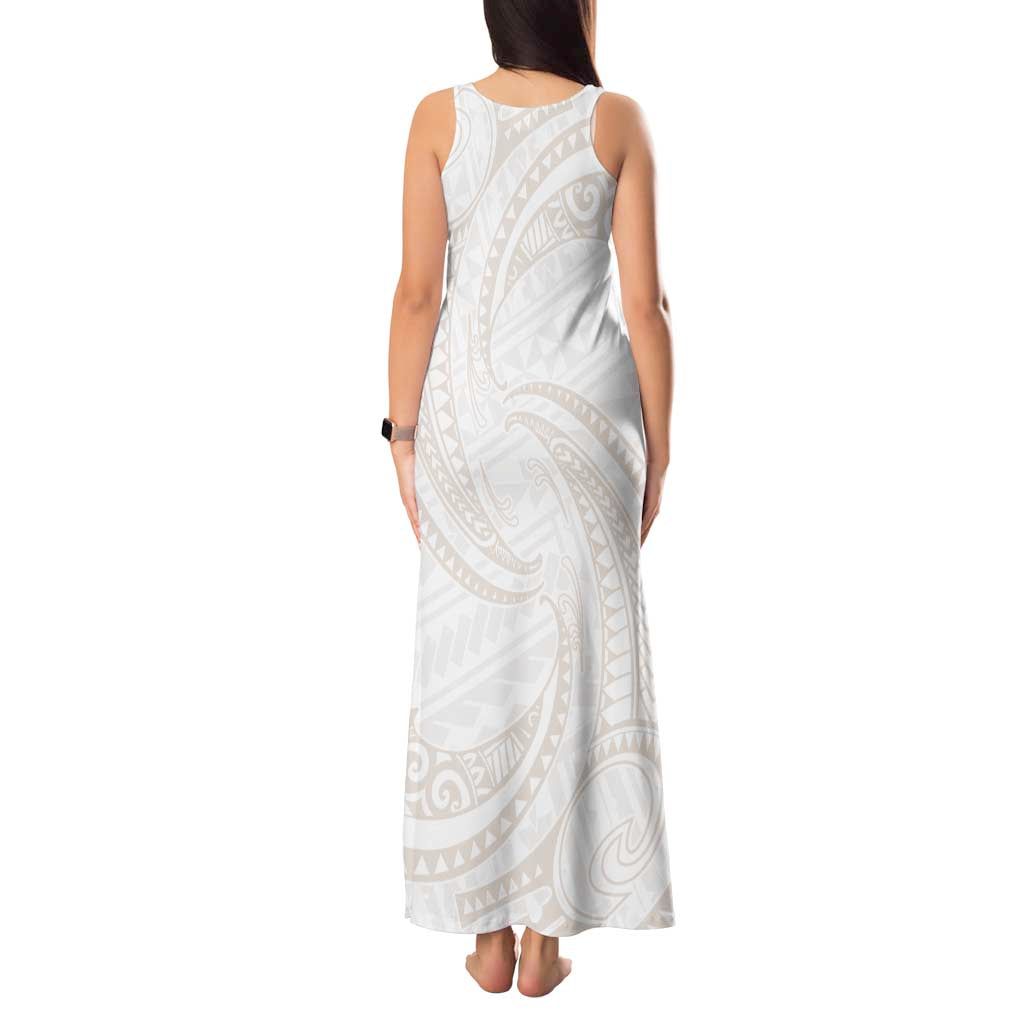 White Sunday Lotu Tamaiti Tank Maxi Dress Polynesian Wave Pastel Nude - Polynesian Pride