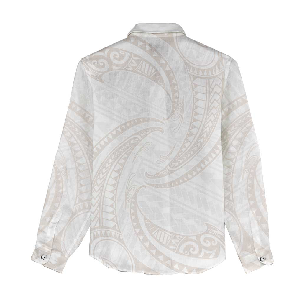 White Sunday Lotu Tamaiti Women Casual Shirt Polynesian Wave Pastel Nude - Polynesian Pride