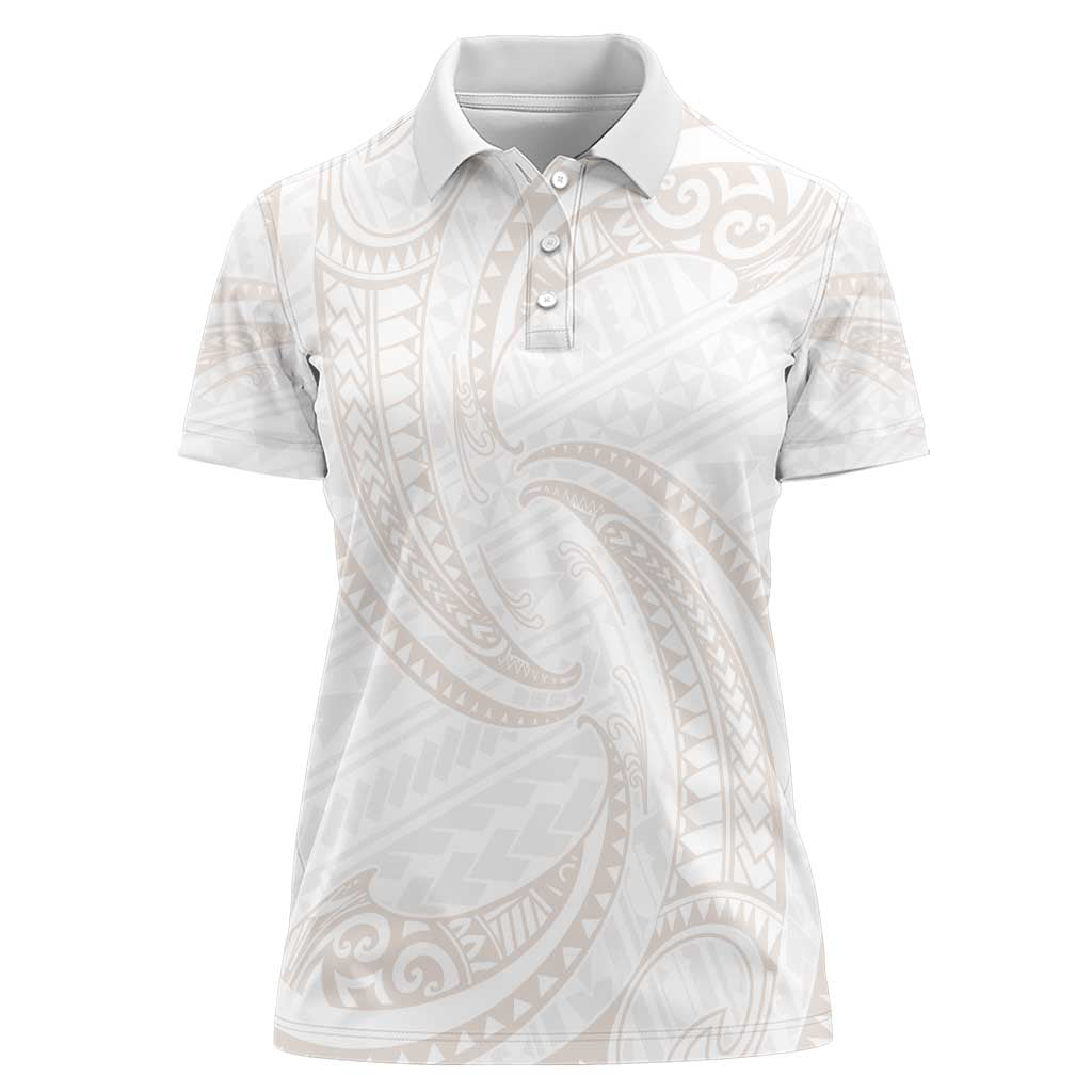 White Sunday Lotu Tamaiti Women Polo Shirt Polynesian Wave Pastel Nude - Polynesian Pride