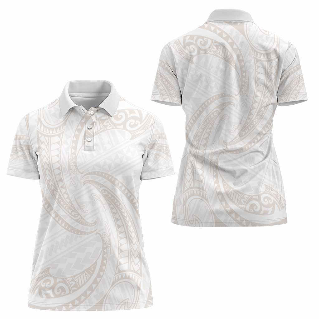 White Sunday Lotu Tamaiti Women Polo Shirt Polynesian Wave Pastel Nude - Polynesian Pride