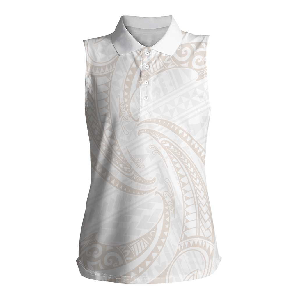 White Sunday Lotu Tamaiti Women Sleeveless Polo Shirt Polynesian Wave Pastel Nude - Polynesian Pride