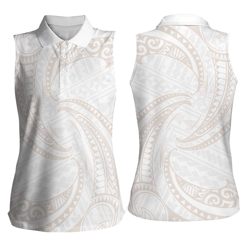 White Sunday Lotu Tamaiti Women Sleeveless Polo Shirt Polynesian Wave Pastel Nude - Polynesian Pride