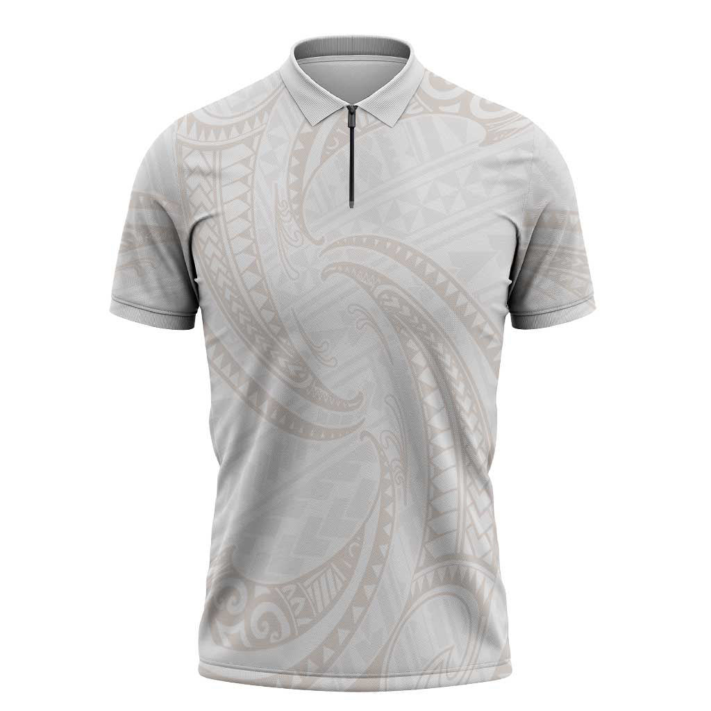 White Sunday Lotu Tamaiti Zipper Polo Shirt Polynesian Wave Pastel Nude - Polynesian Pride
