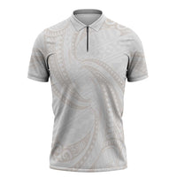 White Sunday Lotu Tamaiti Zipper Polo Shirt Polynesian Wave Pastel Nude - Polynesian Pride