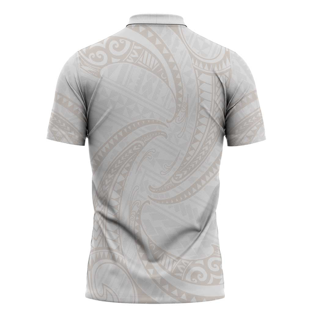 White Sunday Lotu Tamaiti Zipper Polo Shirt Polynesian Wave Pastel Nude - Polynesian Pride
