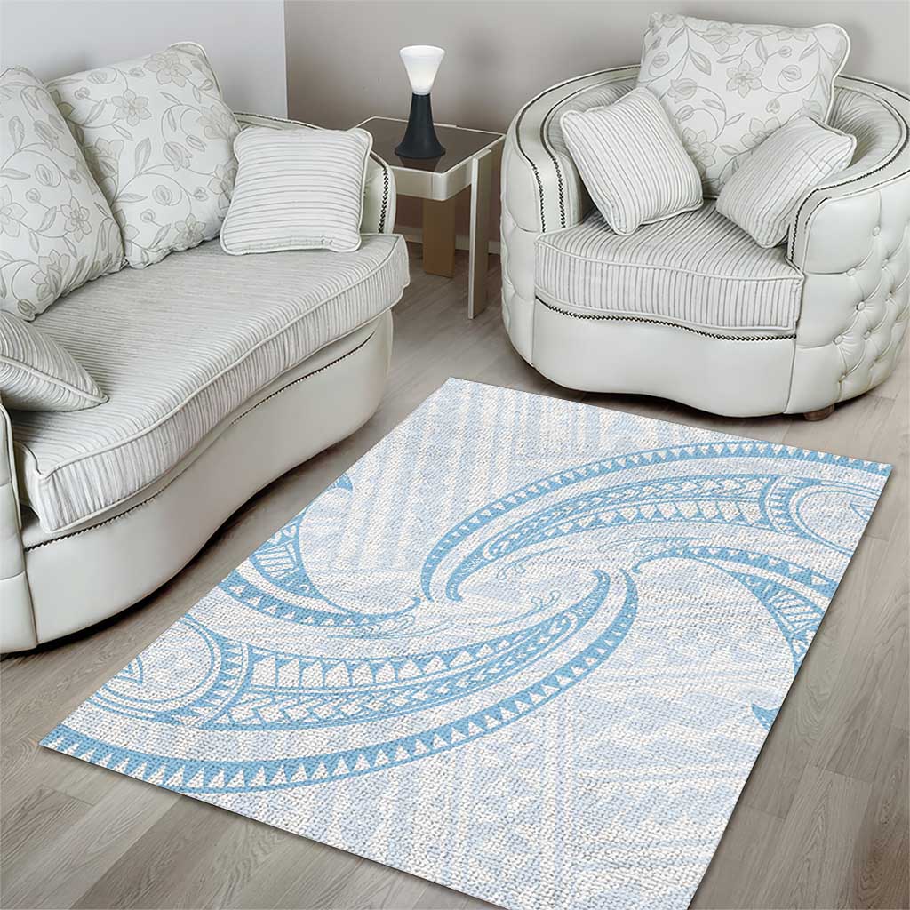 White Sunday Lotu Tamaiti Area Rug Polynesian Wave Pastel Sky Blue - Polynesian Pride