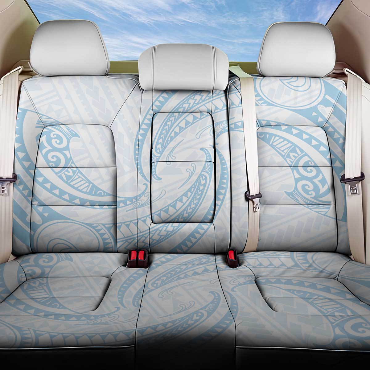 White Sunday Lotu Tamaiti Back Car Seat Cover Polynesian Wave Pastel Sky Blue - Polynesian Pride
