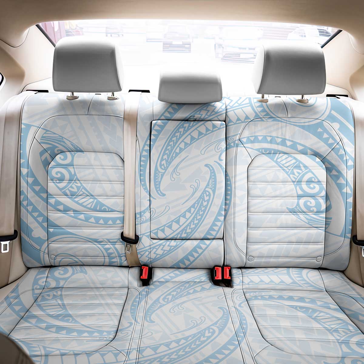 White Sunday Lotu Tamaiti Back Car Seat Cover Polynesian Wave Pastel Sky Blue - Polynesian Pride