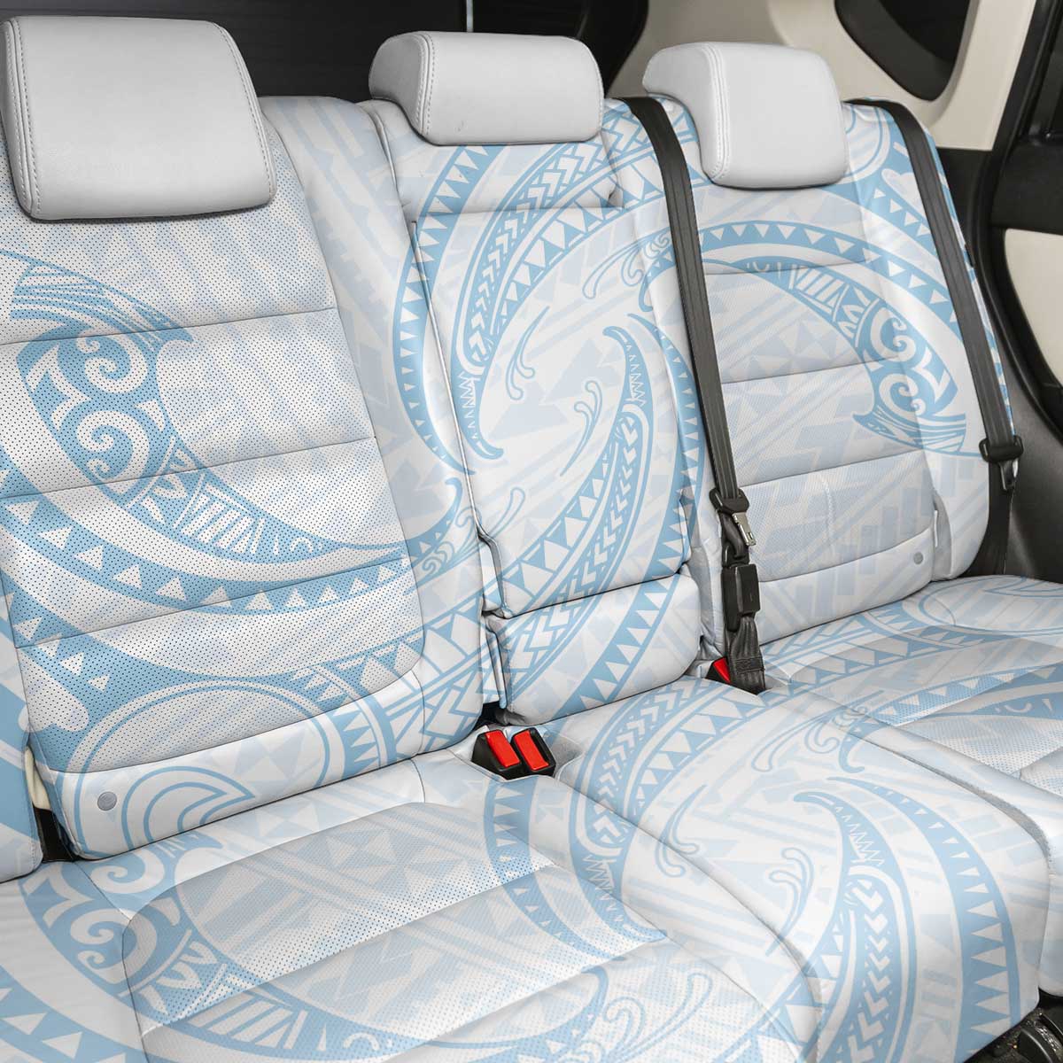 White Sunday Lotu Tamaiti Back Car Seat Cover Polynesian Wave Pastel Sky Blue - Polynesian Pride