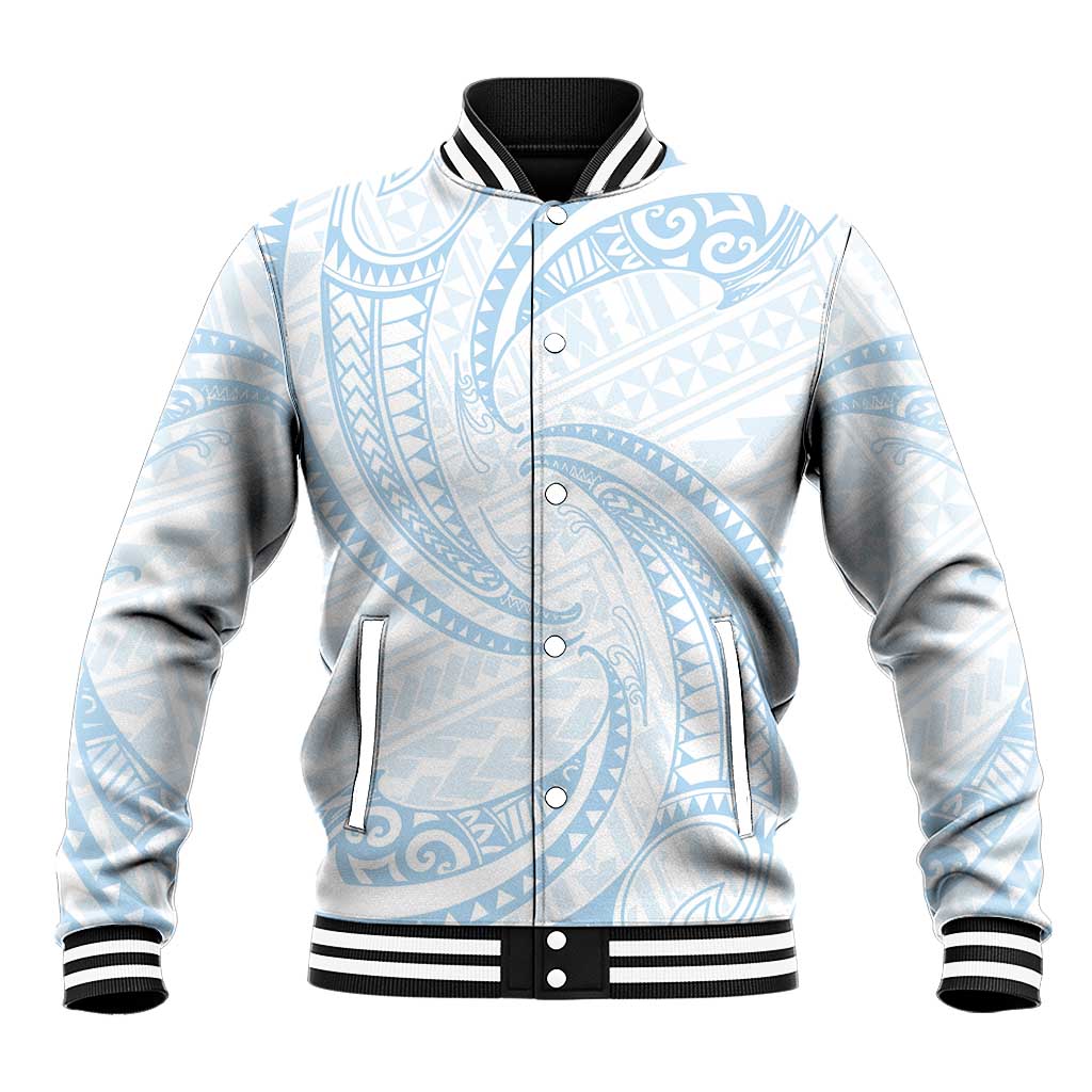 White Sunday Lotu Tamaiti Baseball Jacket Polynesian Wave Pastel Sky Blue - Polynesian Pride