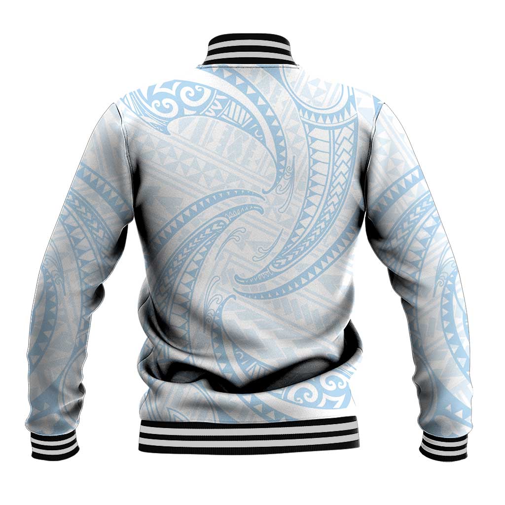 White Sunday Lotu Tamaiti Baseball Jacket Polynesian Wave Pastel Sky Blue - Polynesian Pride