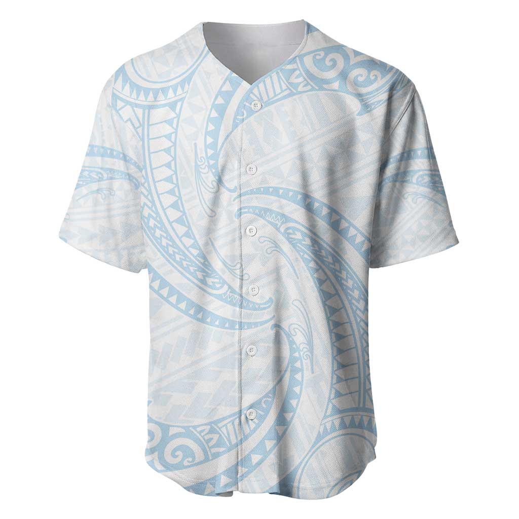 White Sunday Lotu Tamaiti Baseball Jersey Polynesian Wave Pastel Sky Blue - Polynesian Pride