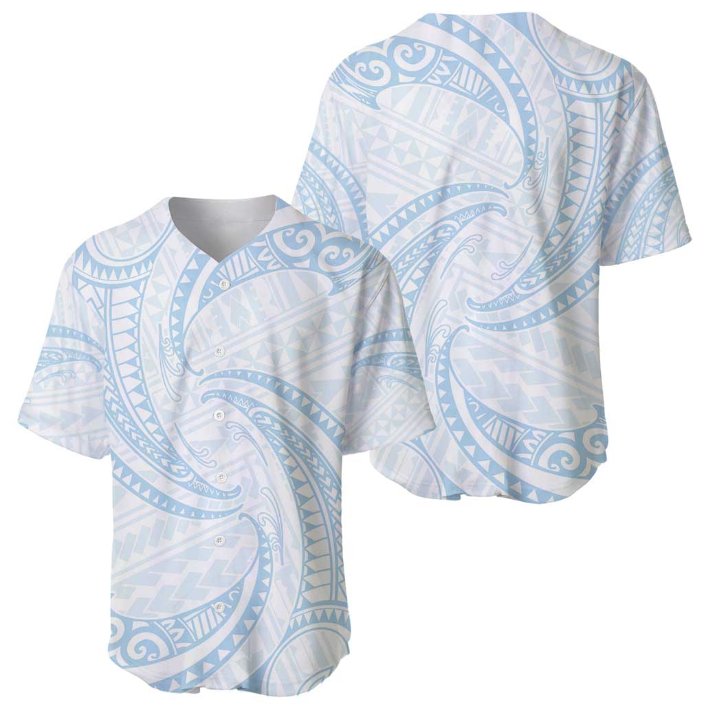 White Sunday Lotu Tamaiti Baseball Jersey Polynesian Wave Pastel Sky Blue - Polynesian Pride