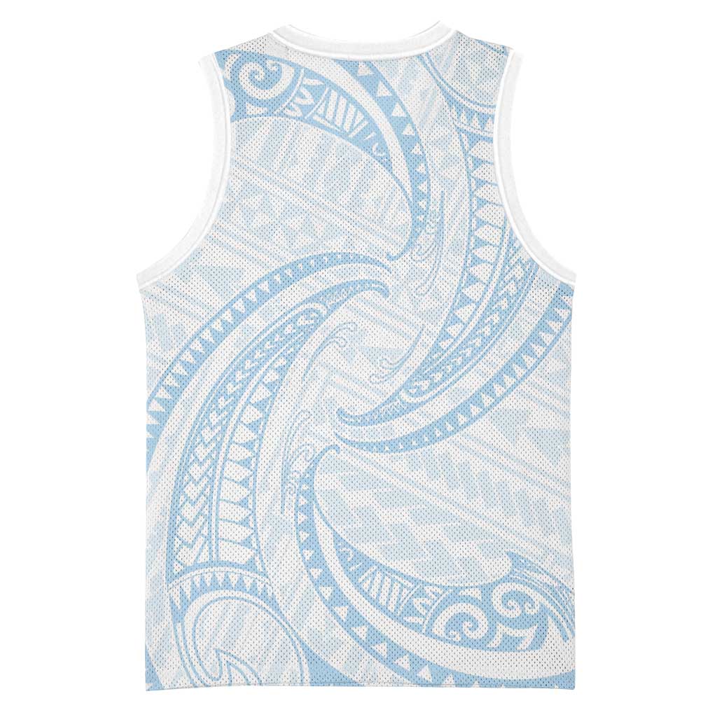 White Sunday Lotu Tamaiti Basketball Jersey Polynesian Wave Pastel Sky Blue - Polynesian Pride