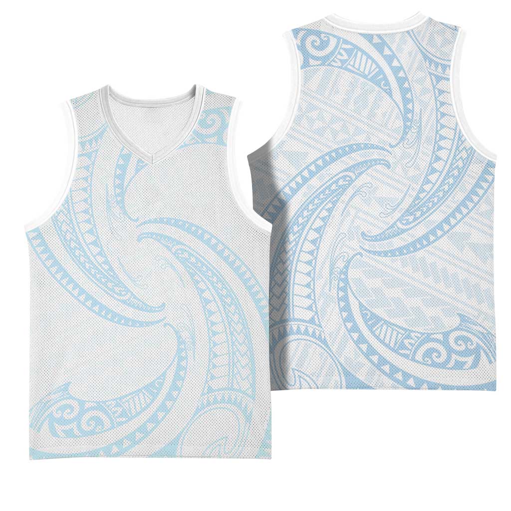 White Sunday Lotu Tamaiti Basketball Jersey Polynesian Wave Pastel Sky Blue - Polynesian Pride