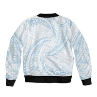 White Sunday Lotu Tamaiti Bomber Jacket Polynesian Wave Pastel Sky Blue - Polynesian Pride