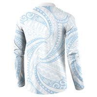 White Sunday Lotu Tamaiti Button Sweatshirt Polynesian Wave Pastel Sky Blue - Polynesian Pride