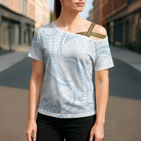 White Sunday Lotu Tamaiti Cross Shoulder Shirt Polynesian Wave Pastel Sky Blue - Polynesian Pride