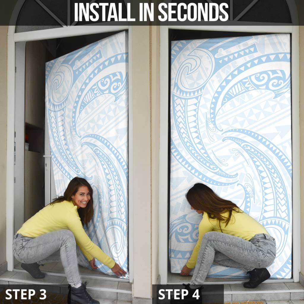 White Sunday Lotu Tamaiti Door Cover Polynesian Wave Pastel Sky Blue - Polynesian Pride