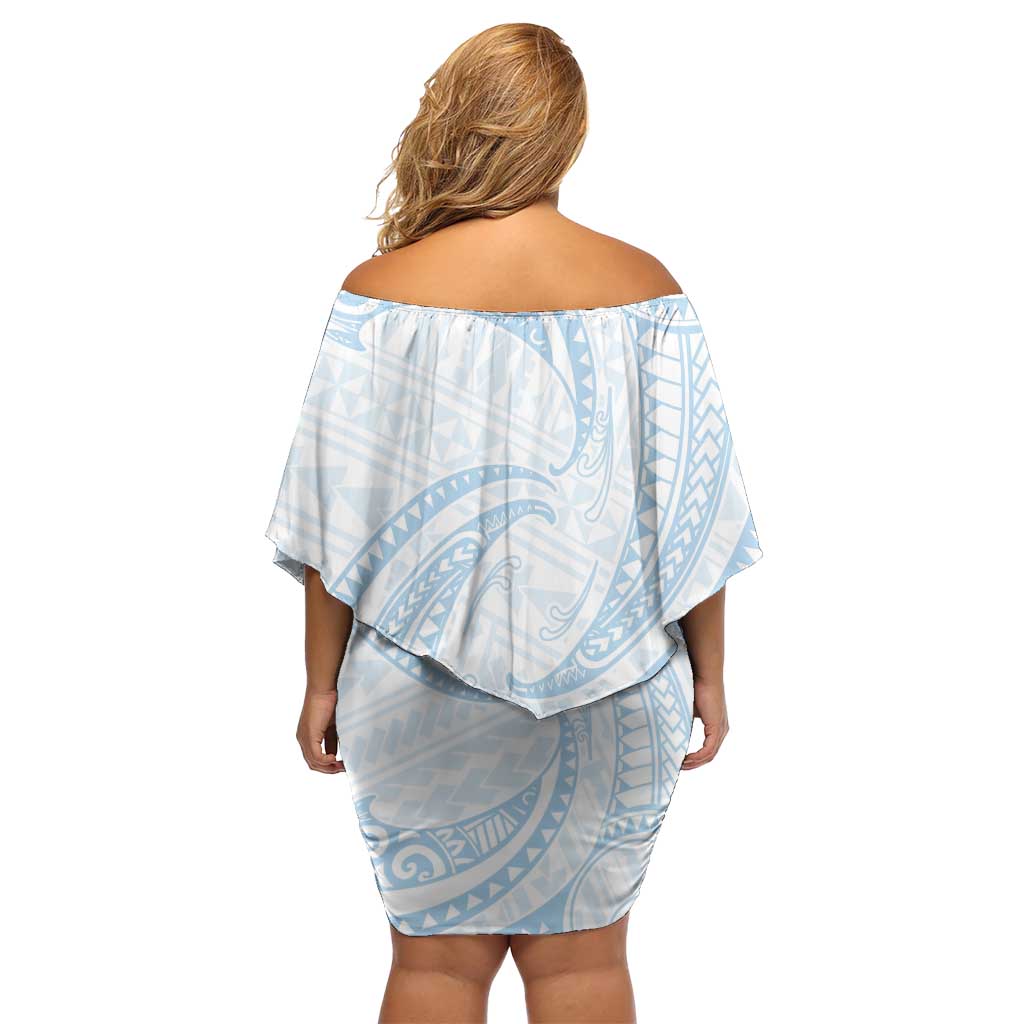White Sunday Lotu Tamaiti Family Matching Off Shoulder Short Dress and Hawaiian Shirt Polynesian Wave Pastel Sky Blue - Polynesian Pride