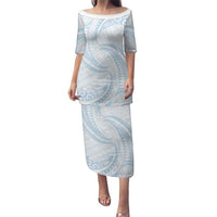 White Sunday Lotu Tamaiti Family Matching Puletasi and Hawaiian Shirt Polynesian Wave Pastel Sky Blue - Polynesian Pride