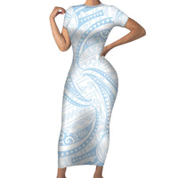 White Sunday Lotu Tamaiti Family Matching Short Sleeve Bodycon Dress and Hawaiian Shirt Polynesian Wave Pastel Sky Blue - Polynesian Pride