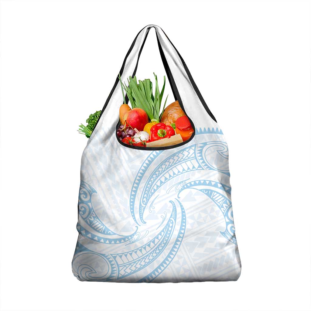 White Sunday Lotu Tamaiti Grocery Bag Polynesian Wave Pastel Sky Blue - Polynesian Pride