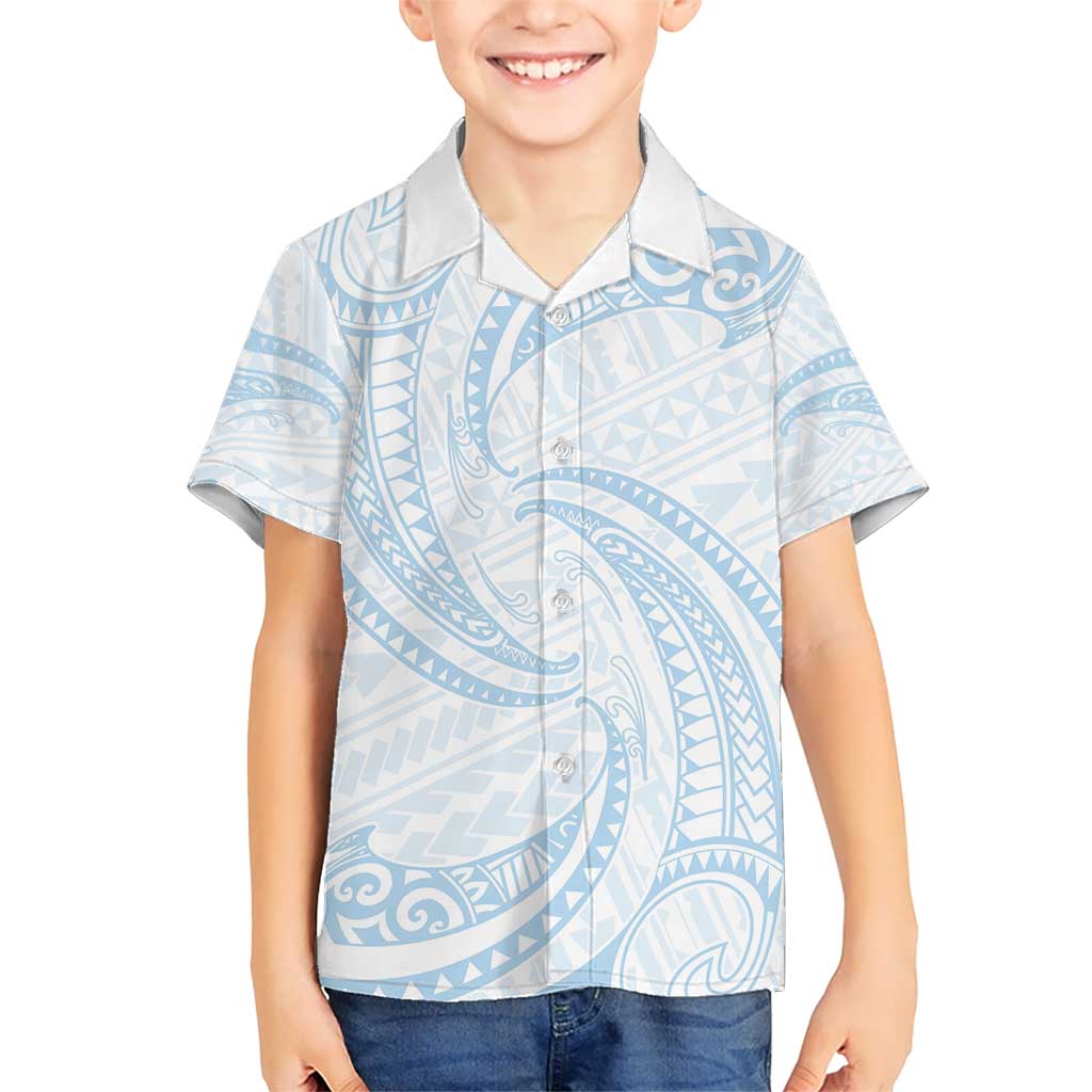 White Sunday Lotu Tamaiti Kid Hawaiian Shirt Polynesian Wave Pastel Sky Blue - Polynesian Pride