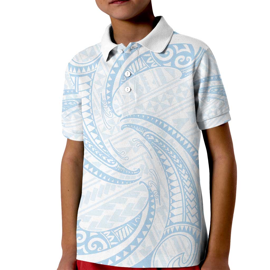 White Sunday Lotu Tamaiti Kid Polo Shirt Polynesian Wave Pastel Sky Blue - Polynesian Pride