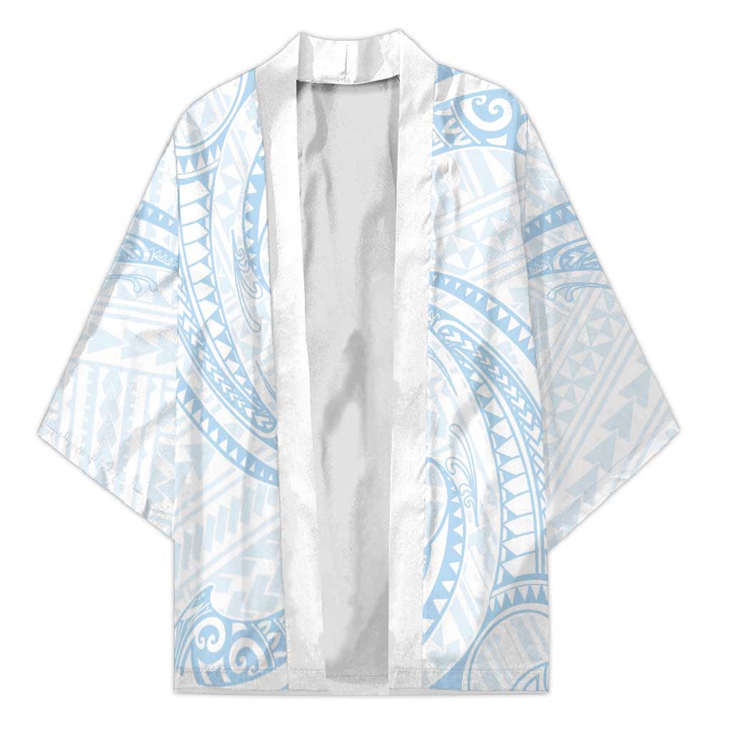 White Sunday Lotu Tamaiti Kimono Polynesian Wave Pastel Sky Blue - Polynesian Pride