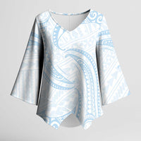 White Sunday Lotu Tamaiti Kimono Sleeve Blouse Polynesian Wave Pastel Sky Blue - Polynesian Pride