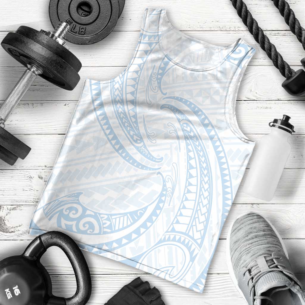 White Sunday Lotu Tamaiti Men Tank Top Polynesian Wave Pastel Sky Blue - Polynesian Pride