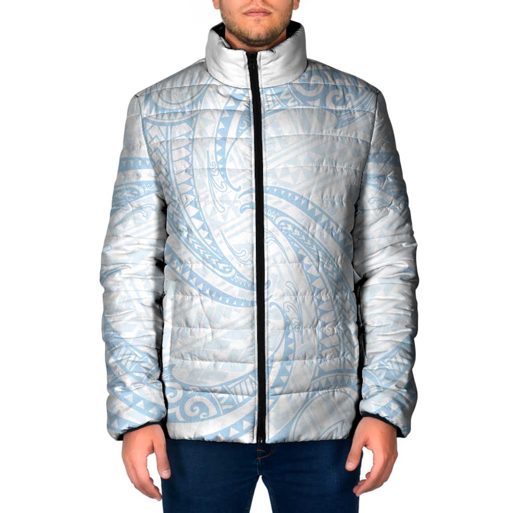 White Sunday Lotu Tamaiti Padded Jacket Polynesian Wave Pastel Sky Blue - Polynesian Pride