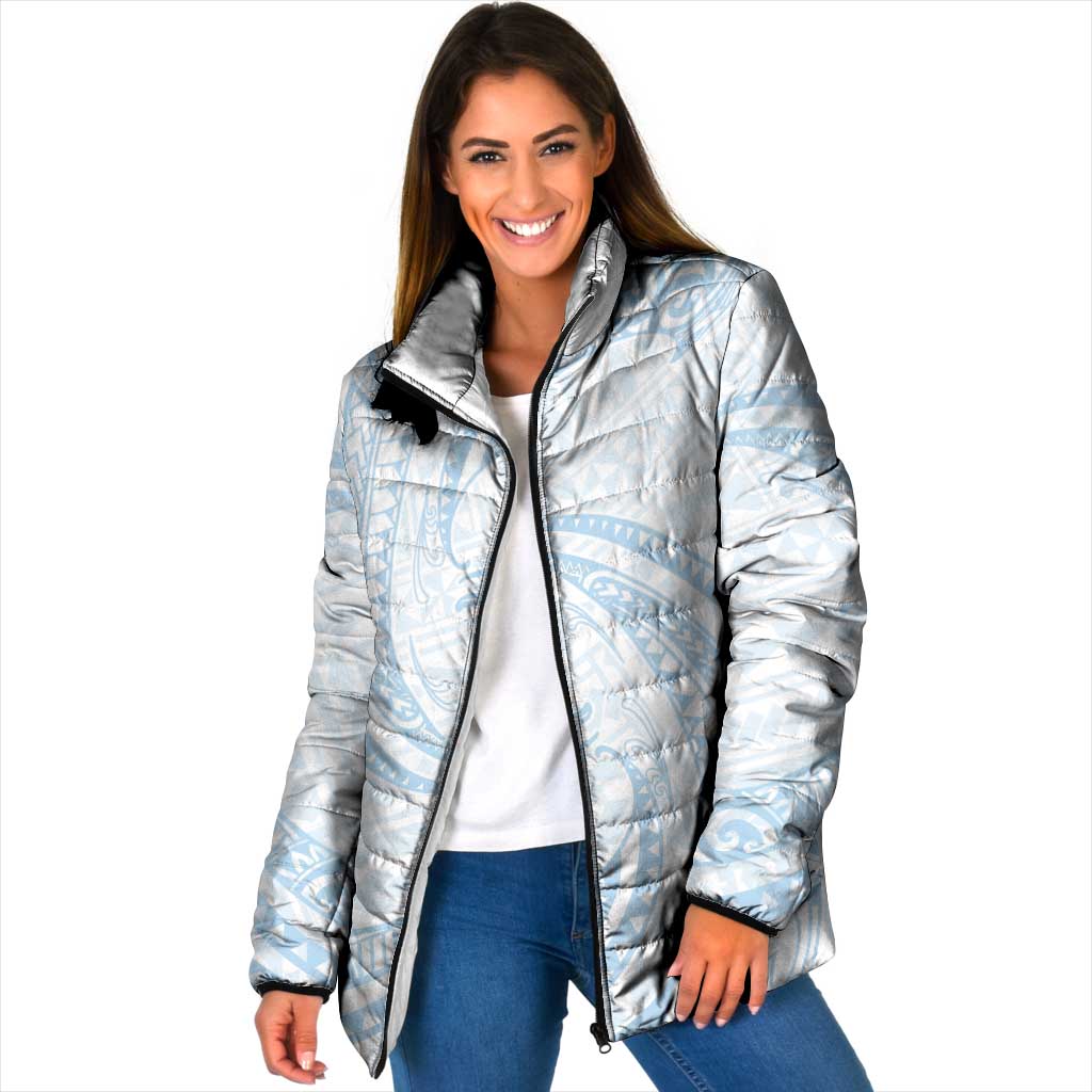 White Sunday Lotu Tamaiti Padded Jacket Polynesian Wave Pastel Sky Blue - Polynesian Pride