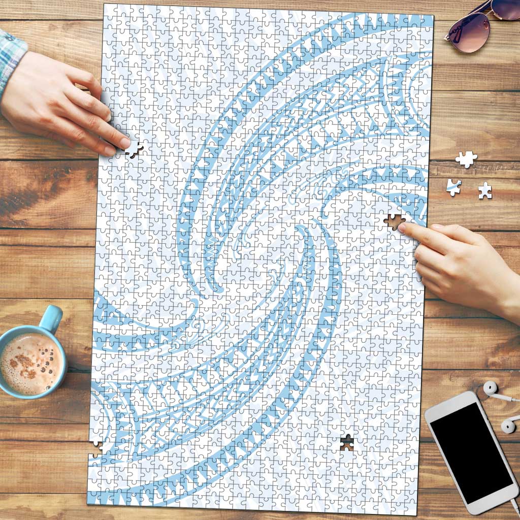 White Sunday Lotu Tamaiti Puzzle Polynesian Wave Pastel Sky Blue - Polynesian Pride