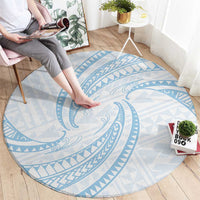 White Sunday Lotu Tamaiti Round Carpet Polynesian Wave Pastel Sky Blue - Polynesian Pride