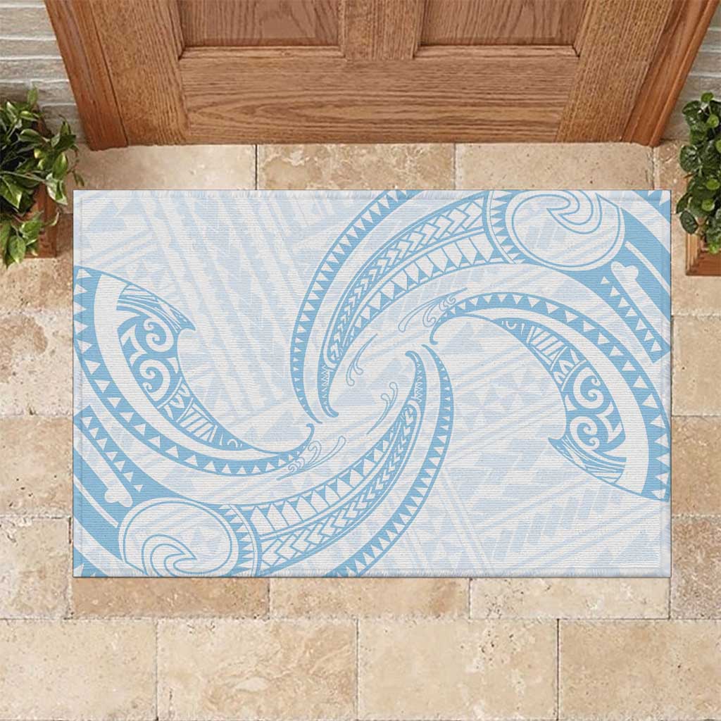 White Sunday Lotu Tamaiti Rubber Doormat Polynesian Wave Pastel Sky Blue - Polynesian Pride