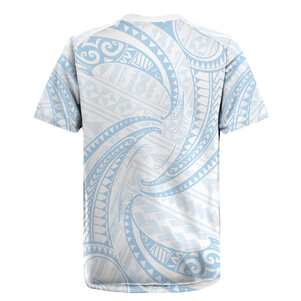 White Sunday Lotu Tamaiti Rugby Jersey Polynesian Wave Pastel Sky Blue - Polynesian Pride