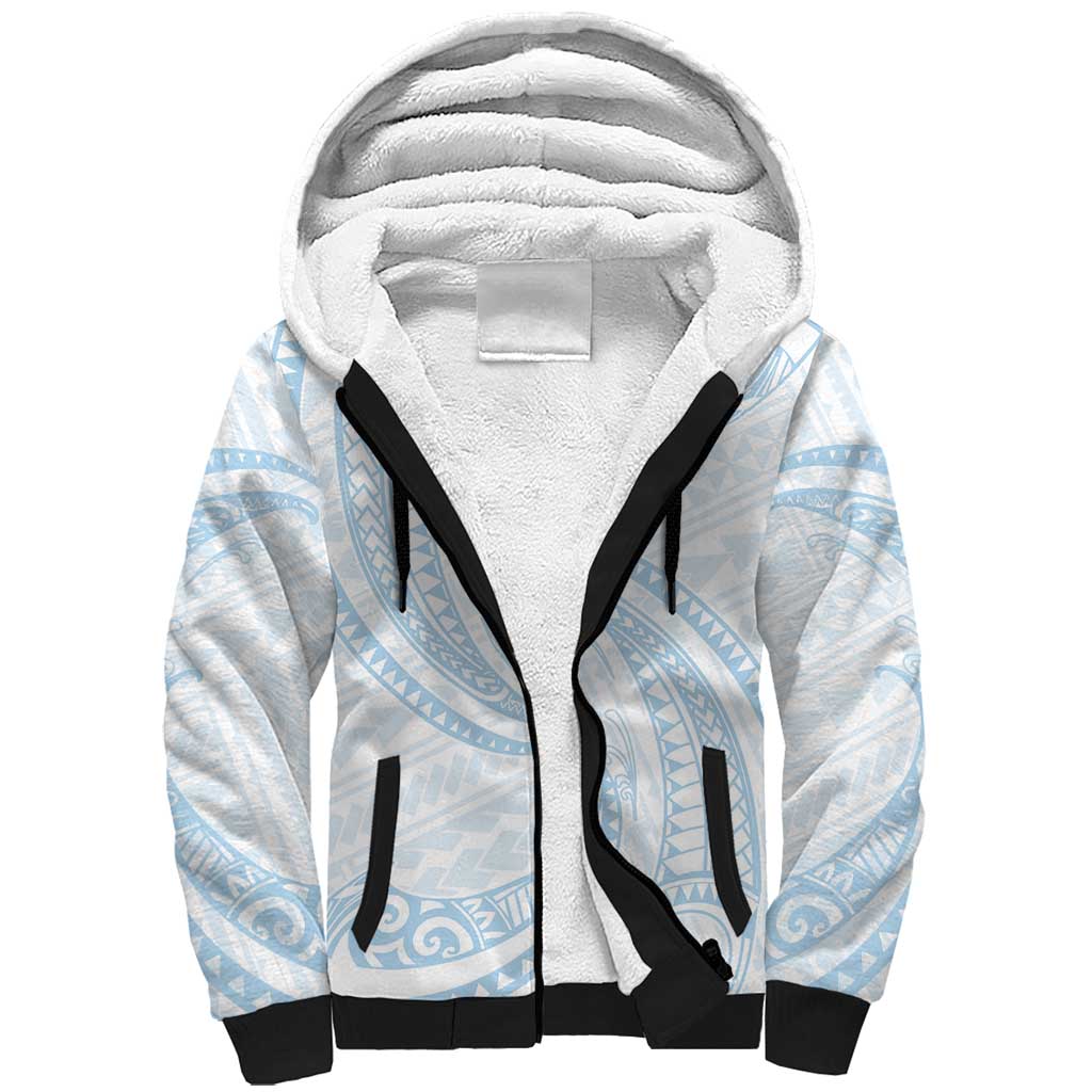 White Sunday Lotu Tamaiti Sherpa Hoodie Polynesian Wave Pastel Sky Blue - Polynesian Pride