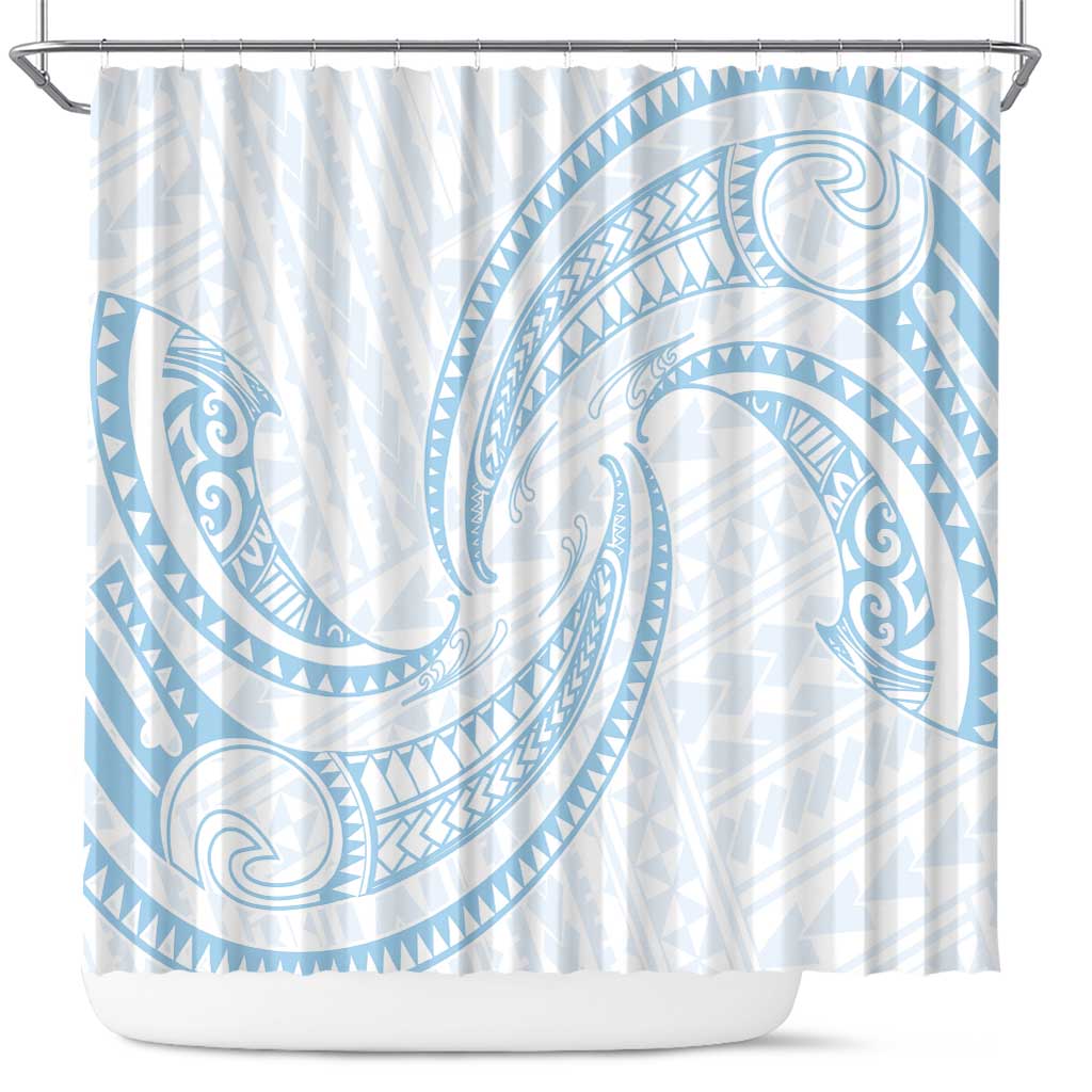 White Sunday Lotu Tamaiti Shower Curtain Polynesian Wave Pastel Sky Blue - Polynesian Pride